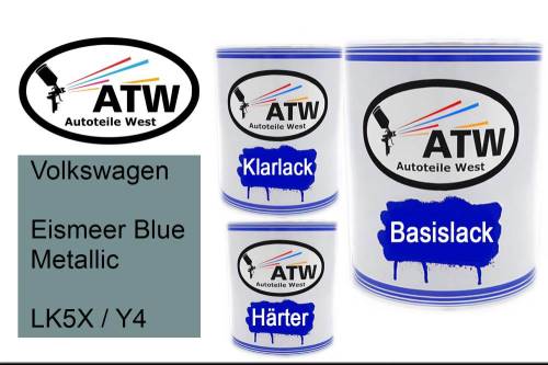 Volkswagen, Eismeer Blue Metallic, LK5X / Y4: 1L Lackdose + 1L Klarlack + 500ml Härter - Set, von ATW Autoteile West.